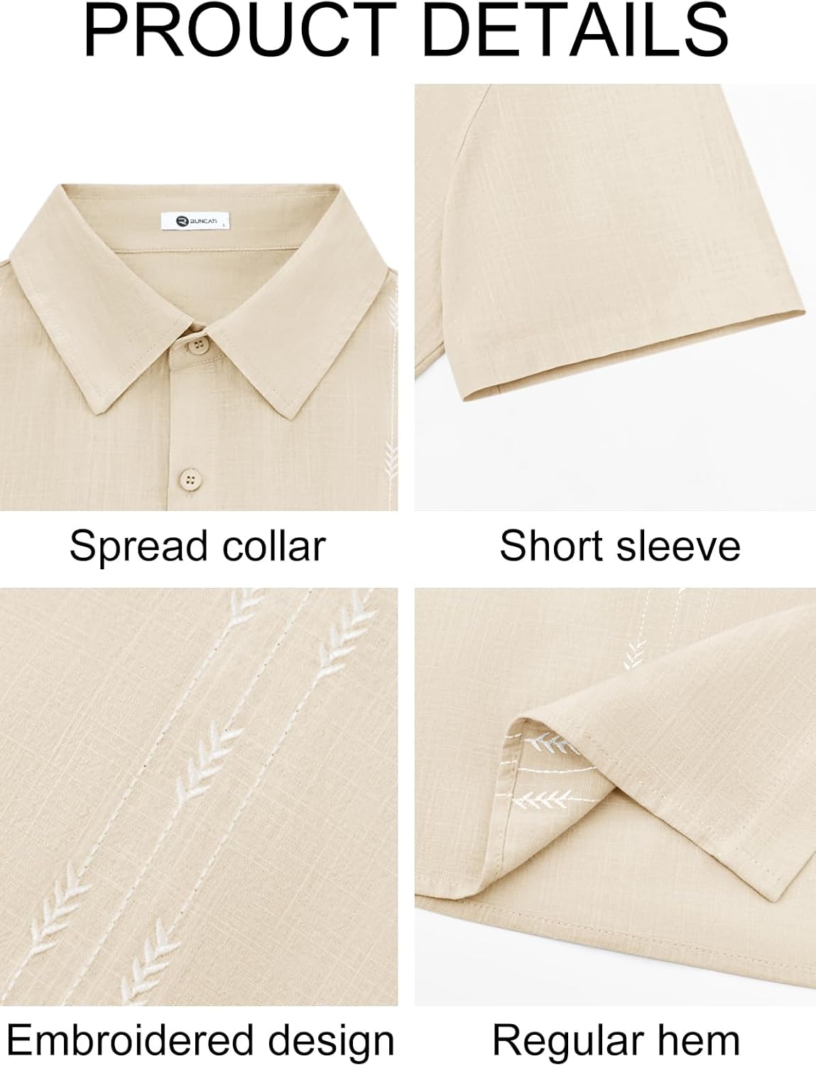 Runcati Mens Linen Shirt Guayabera Cuban Short Sleeve Button Down Cotton Summer Beach Hippie Shirts - Image 5