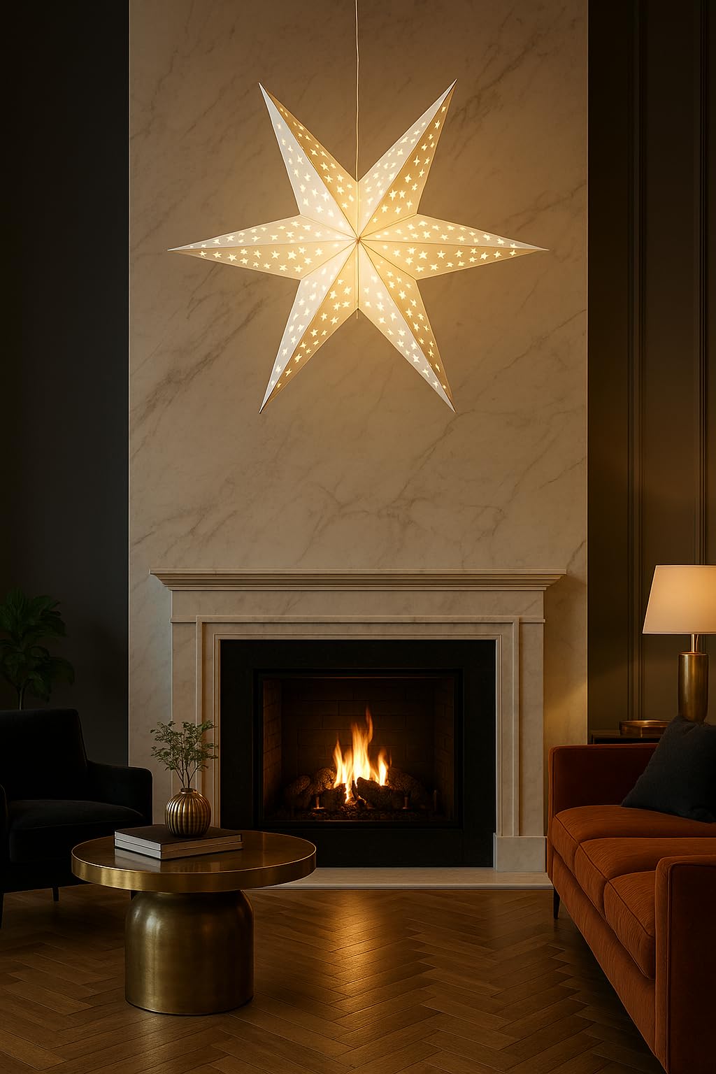 Pantalla de luz de estrella de papel blanco de 60 cm, farol colgante para decoración de ventanas de Navidad, fiestas, bodas y decoración del hogar, estrella plegable de 5 puntos (3)