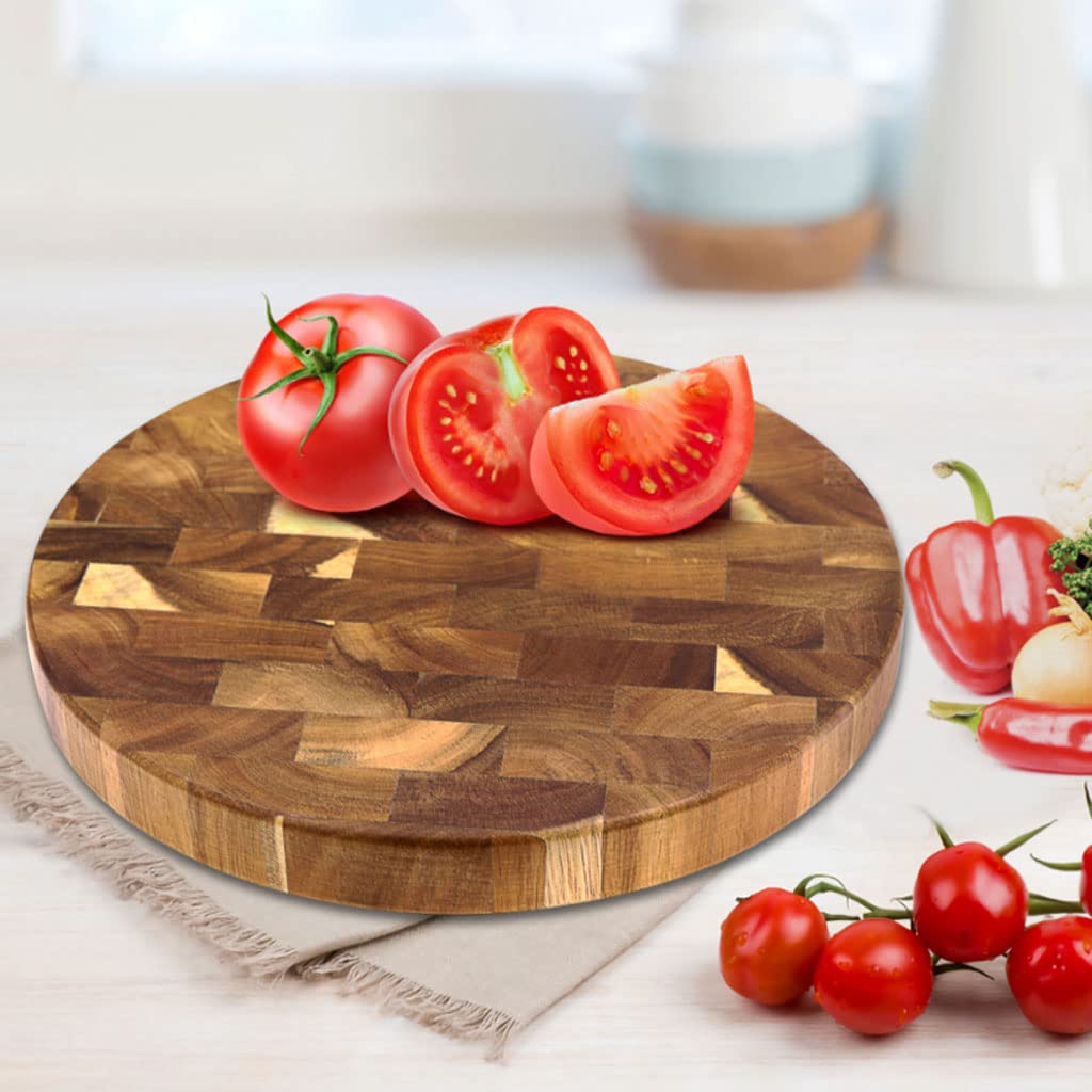 Tabla de Cortar Cocina,Tablas de cortar de madera, bloque de carnicero, tabla gruesa de madera para cortar carne, tabla redonda para servir queso, tabla para picar 11,8x1,25"