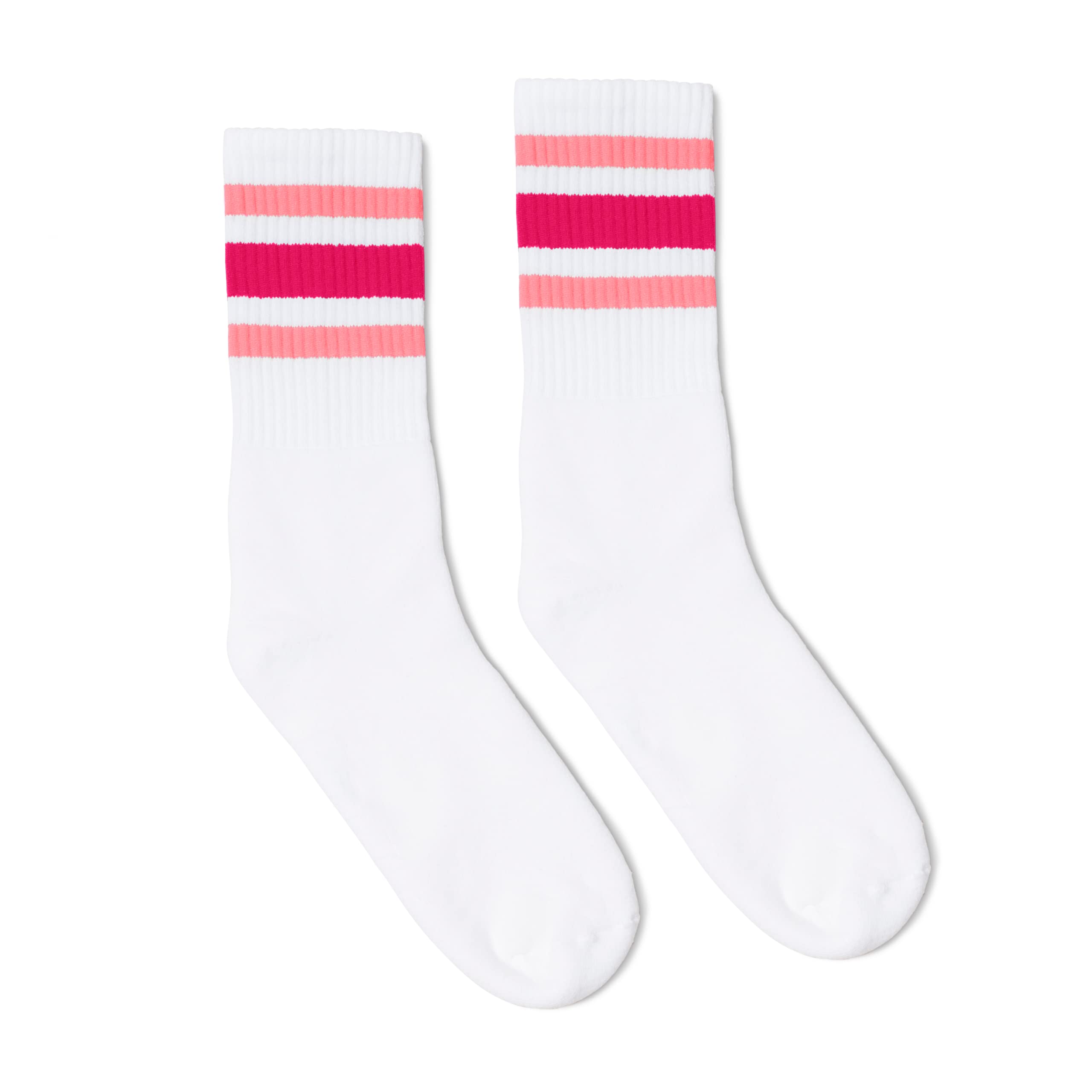 SOCCOMade in USA | White Crew Socks | Pink and Fuchsia Striped Socks