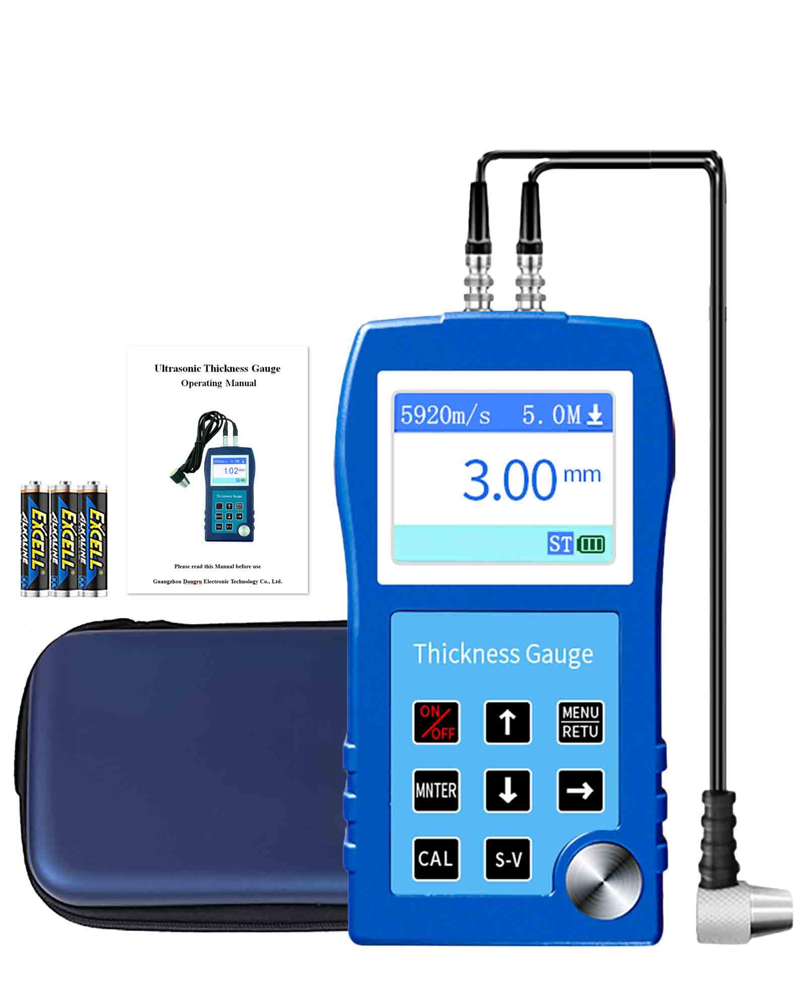 Ultraschall-Dickenmessgerät DR83S 0,9–300 mm, 2.3" Farbdisplay, Genauigkeit 0,1 mm, Thickness Gauge Meter für Metall/Kunststoff/Stahl/Glas, Datenspeicher für 2000 Gruppen, Kein Haftvermittler