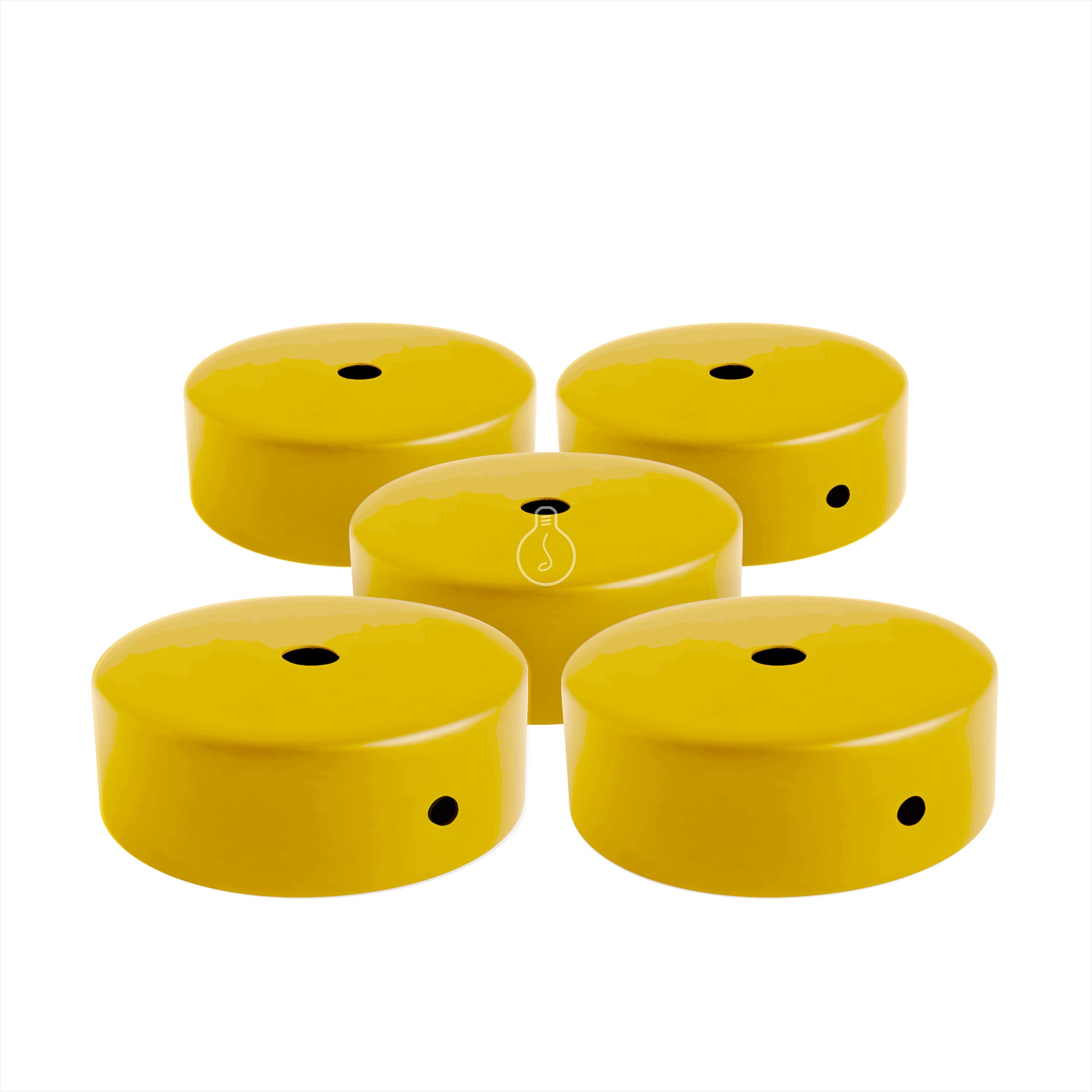 AMARCORDS - 5 Metal Chandelier Rosettes, Color Lemon, lamp Ceiling Canopy Complete with Cable clamp Accessories, Screws and Ceiling Bracket. Diameter 77mm Height 26mm