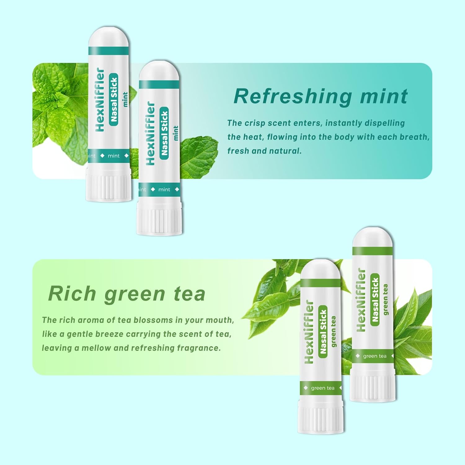 Nasal Stick, Essential Oil Vapor Inhaler, Natural Ingredients, Breathe Freely，Boosts Mood, On-The-Go Portable Nasal Inhaler for Adults, 4Pack(Mint, Lavender, Green Tea,Coffee ) (4 Pack Variety) - Image 5