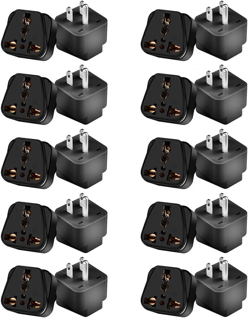 20PCS UK/AU to USA Travel Adapter Plug,3-Prong Grounded NEMA 5-15P,10A/250V Power Converter for Laptop,Camera,Charger (Black)
