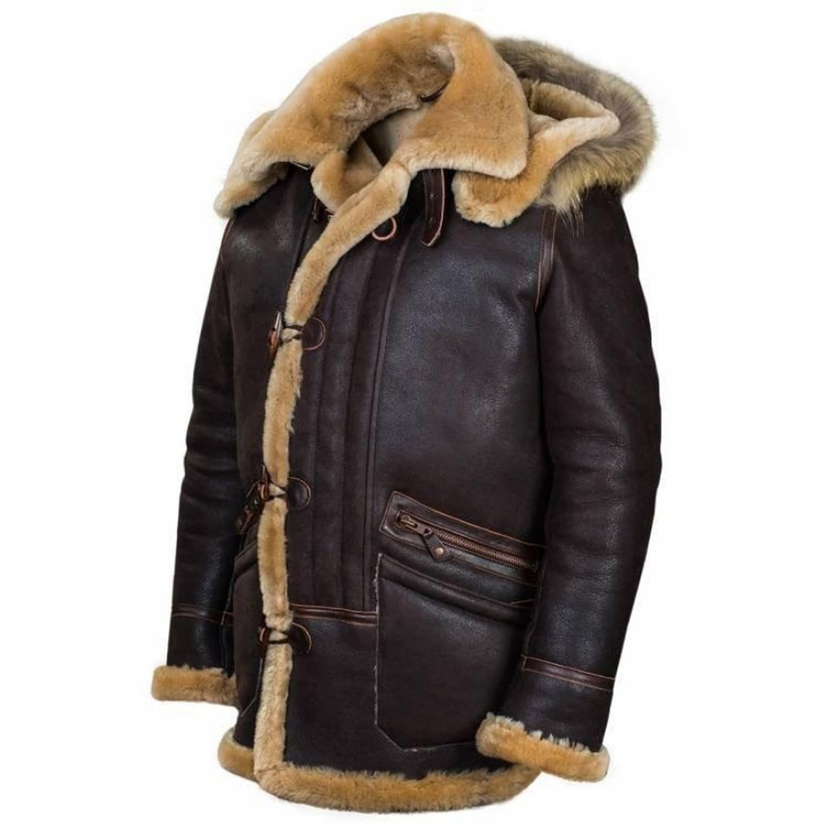 YeeKeniOJacket Pilot From Sheepskin B-7 Arctic Parka Art.208,Parka Jacket Men,Winter Warm Leather Removable Hood Jacket