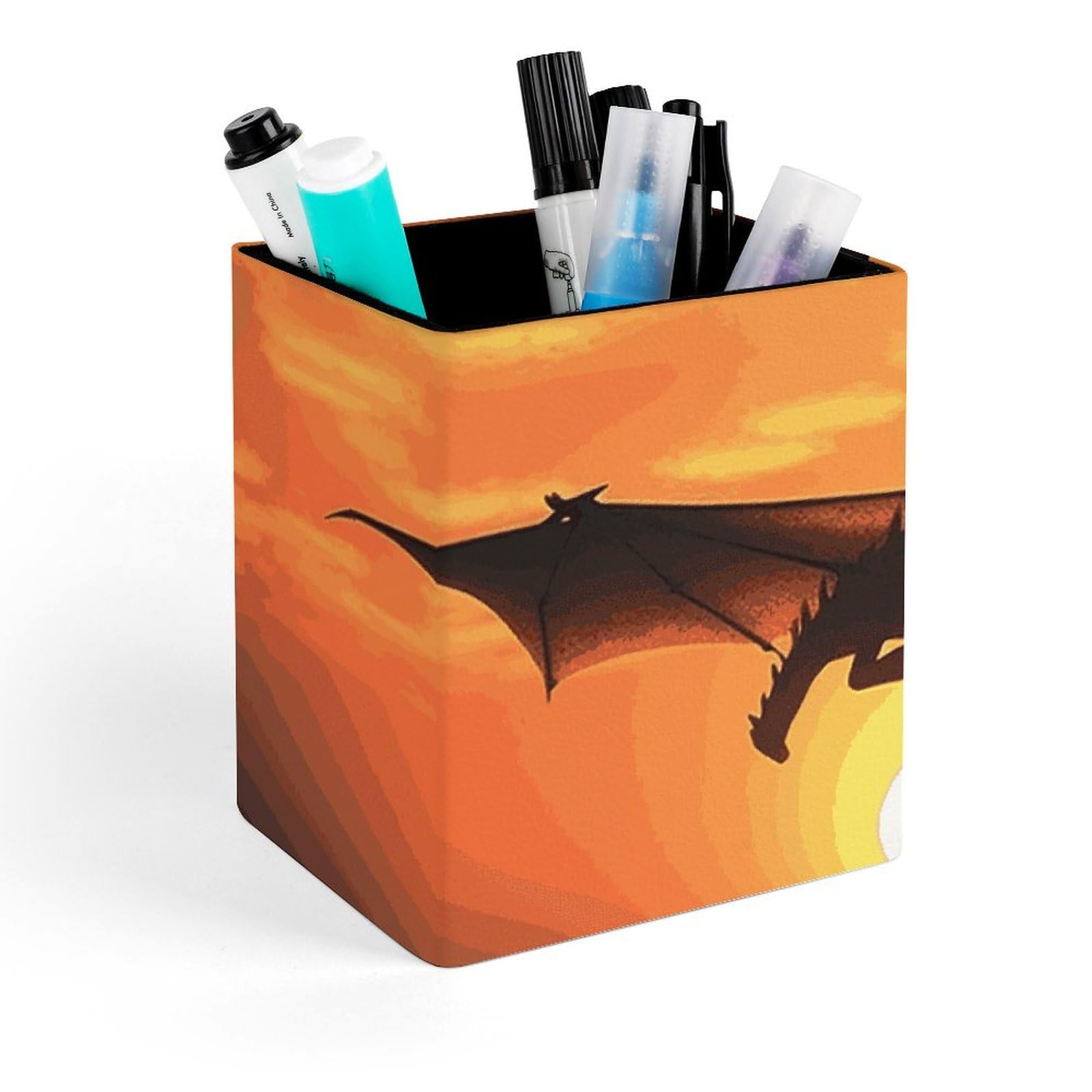 Porte-stylo carré en cuir dragon volant, le cadeau de bureau idéal