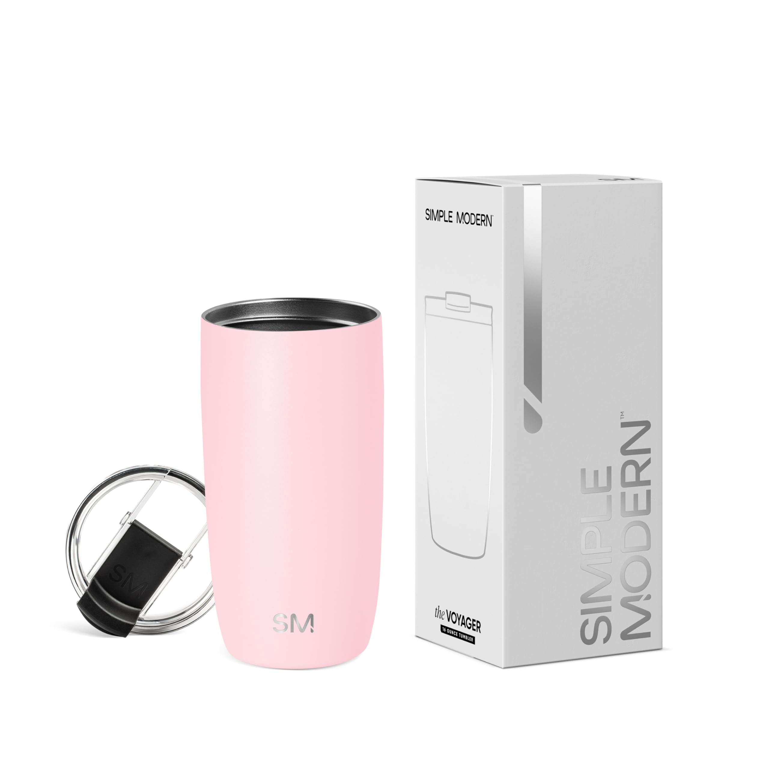 Simple Modern Travel Coffee Mug Tumbler with Flip Lid | Reusable Insulated Stainless Steel Cold Brew Iced Coffee Cup Thermos | Gifts for Women Men Him Her | Voyager Collection | 16oz | Blush
