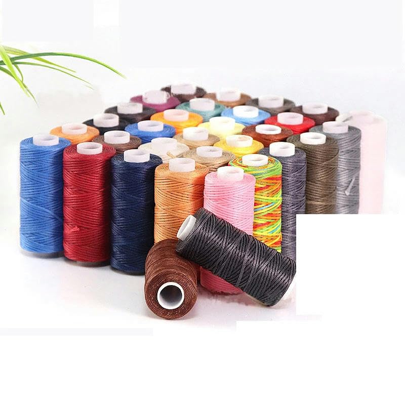 FCOVIRLEN Hilo de Coser，Hilo de poliéster Hilo de Coser, 1 Pieza, 50 m, 150 D, 0,8 mm, cordón de Cuero Encerado(23 Black)