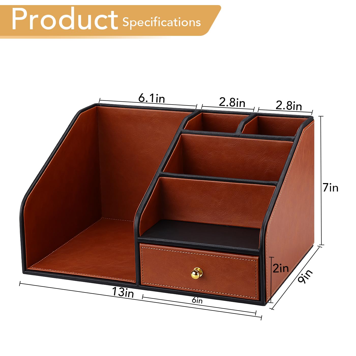 GORESE Schreibtisch Organizer mit Aktenhalter,Leder Papier Briefablage mit Schublade und 4 Stiftehalter, Zeitschriftenhalter Dokumentenablage Ablagefächer Organizer für Büro,Zuhause,Schule(Braun)