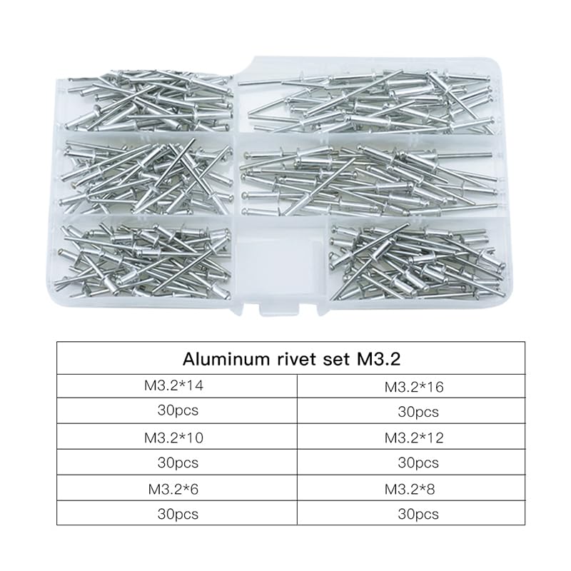 Remaches ciegos Remachador pop métrico Perno de perforación Aluminio/Acero inoxidable Seel/Decoración de uñas Remaches pop para muebles Surtido Kit-acero inoxidable M3.2