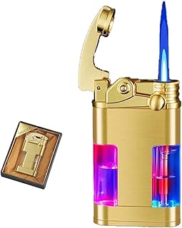 Novo isqueiro de tocha de butano, isqueiro a jato recarregável de chama azul à prova de vento, chama ajustável, isqueiro a jato com luz LED para amigos, dia dos pais, aniversário, ação de graças, Nata