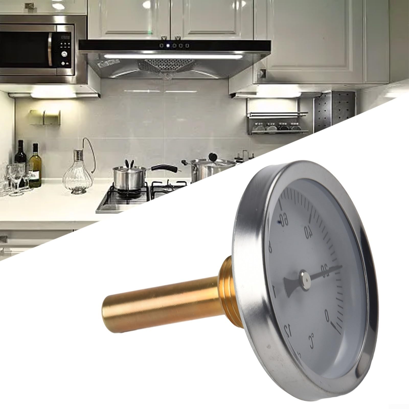 Metal Thermometer Hot Water Pipe Thermometer 0-120°C Heating System Temperature Gauge with 63mm Dial Aluminum Housing Brass Pocket