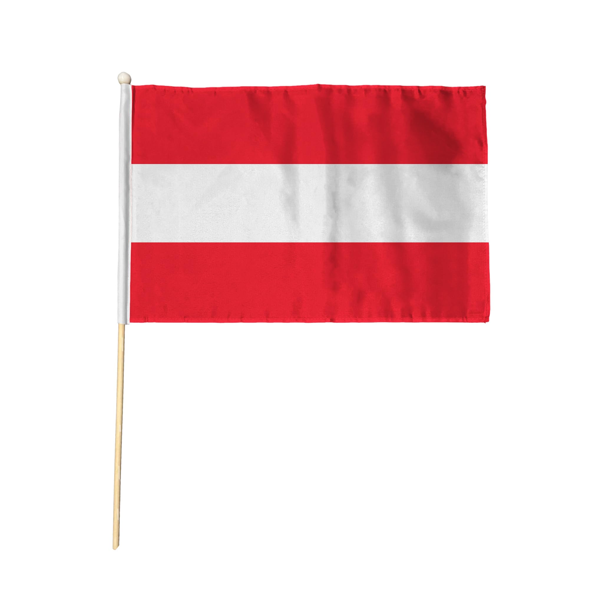 Flagtex Austria Pack of 2 Hand Waving Flag (18x12 Inch Large) - Premium Wooden Stick Hand Flag Big Size Natural Wood Pole European Red White Horizontal Stripes Flag Events Parades — image 1