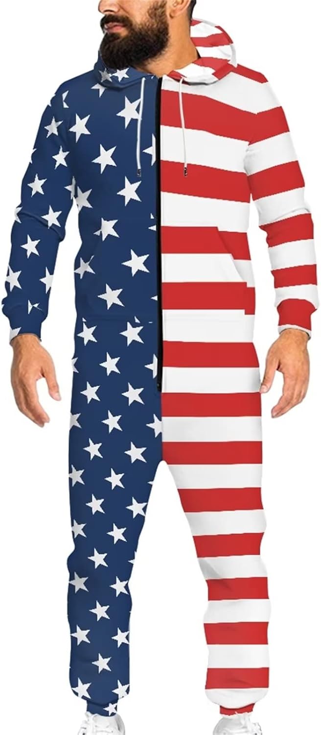 Biyejit Women Men Sleepwear 3D Printed Long Sleeve Jumpsuit Adult Nightwear Romper Novelty One-Piece Pajamas
