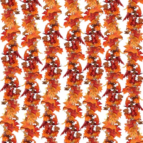 CQURE 14 Pack Fall Leaf Garland, Total 82.6Ft Artificial Fall