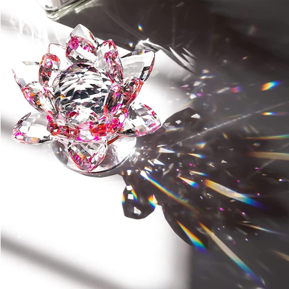Clear Crystal Lotus, Sparkle Crystal Flower with Gift Box, Hue Reflection, Glittering, Peace, Purity, Good Fortune,Wisdom,Feng Shui Ornaments,Home Decor,Party,Photography (4.7"/12cm, Pink) - Image 7