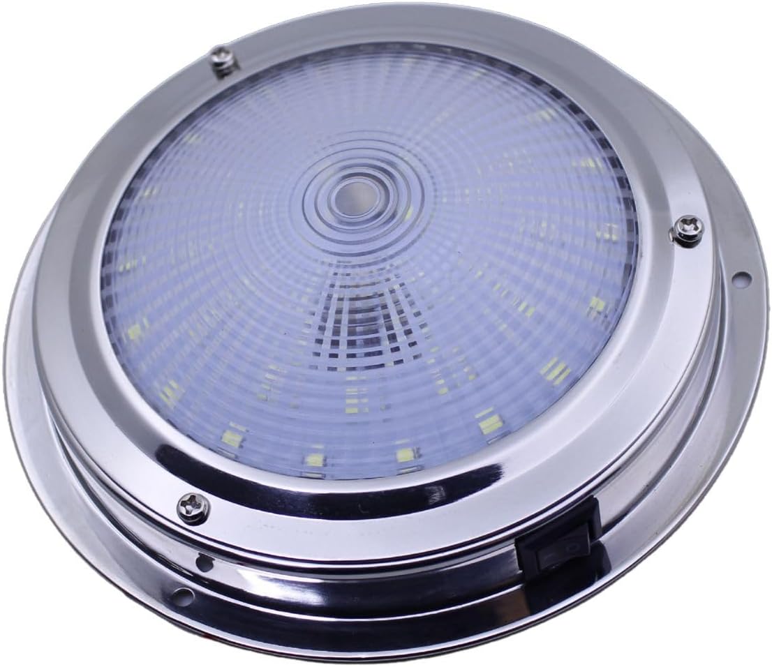 Marine Boat Dome Lights, 5.5 Inch White LED Boat Cabin Light with Toggle Switch, 12V Interior Lights with Stainless Steel Surface Mount