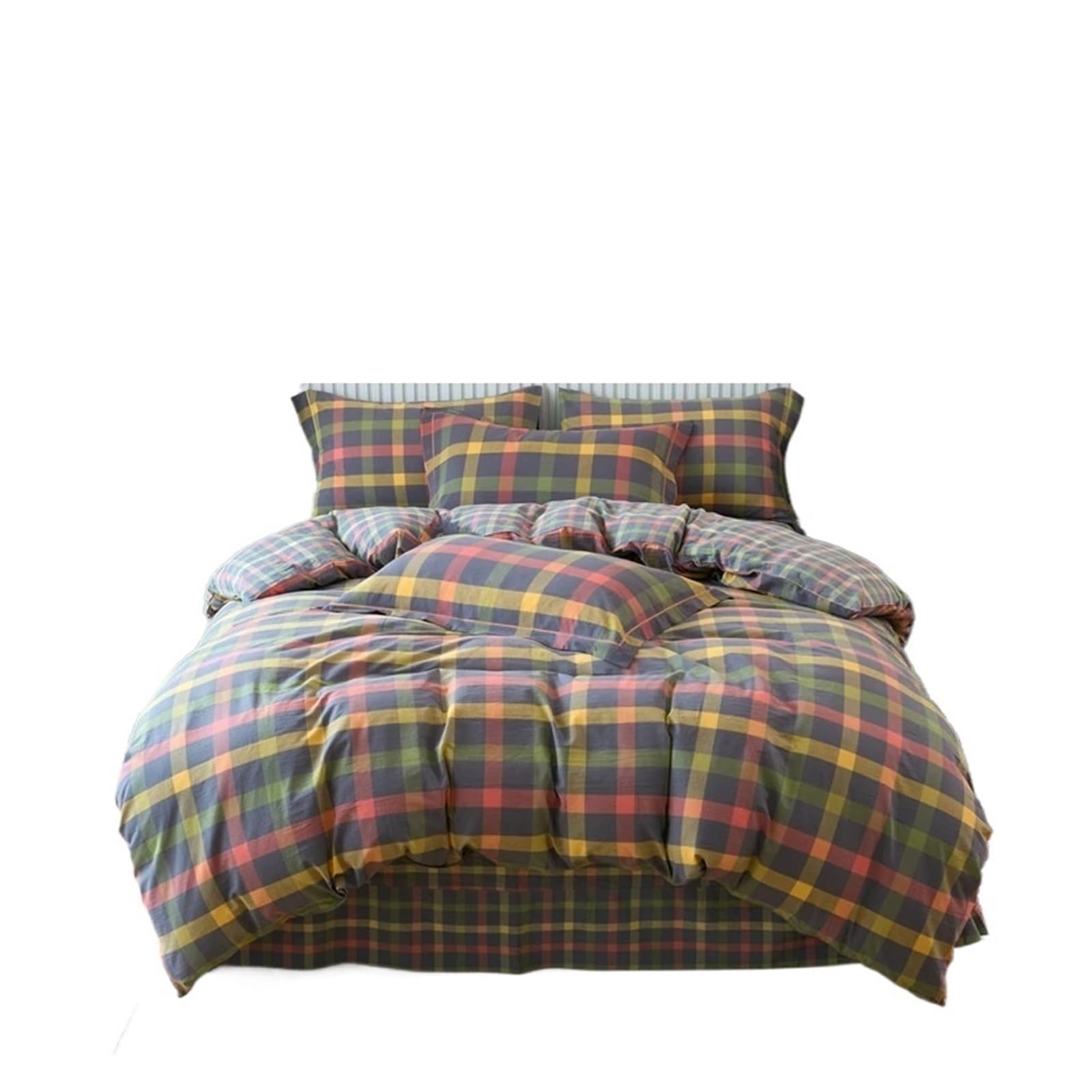 Housse de couette écossaise blanche 180x220 parure lit double confortable hypoallergénique