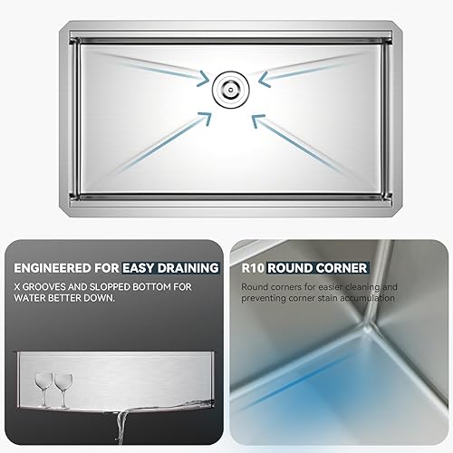 Miniatura 4 de Lordear Fregadero de cocina de 33 pulgadas de montaje inferior - Fregaderos de cocina de acero inoxidable de 33 x 19 pulgadas, estación de trabajo,
