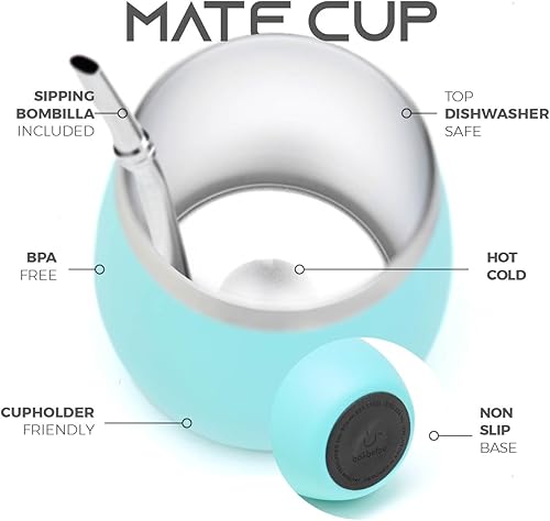 Miniatura 5 de BALIBETOV Kit de yerba mate  Incluye 1 taza de yerba mate, 1 pajilla Bombilla Mate y 1 Mate Termo con 2 tapones  La calabaza de yerba mate de acero