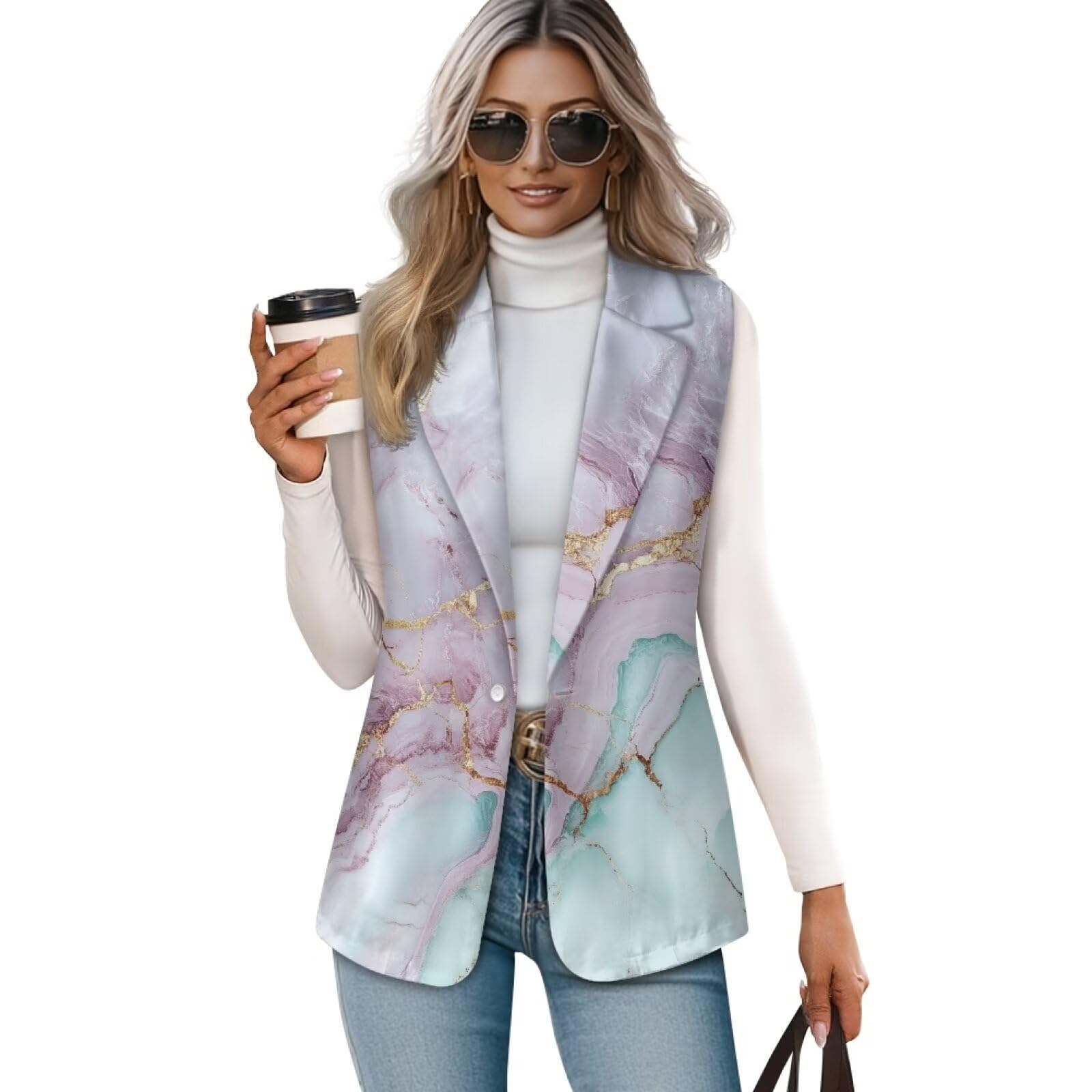 Womens 2025 Spring Sleeveless Vest Blazer Fashion Casual Open Front Work Office Tops Jacket
