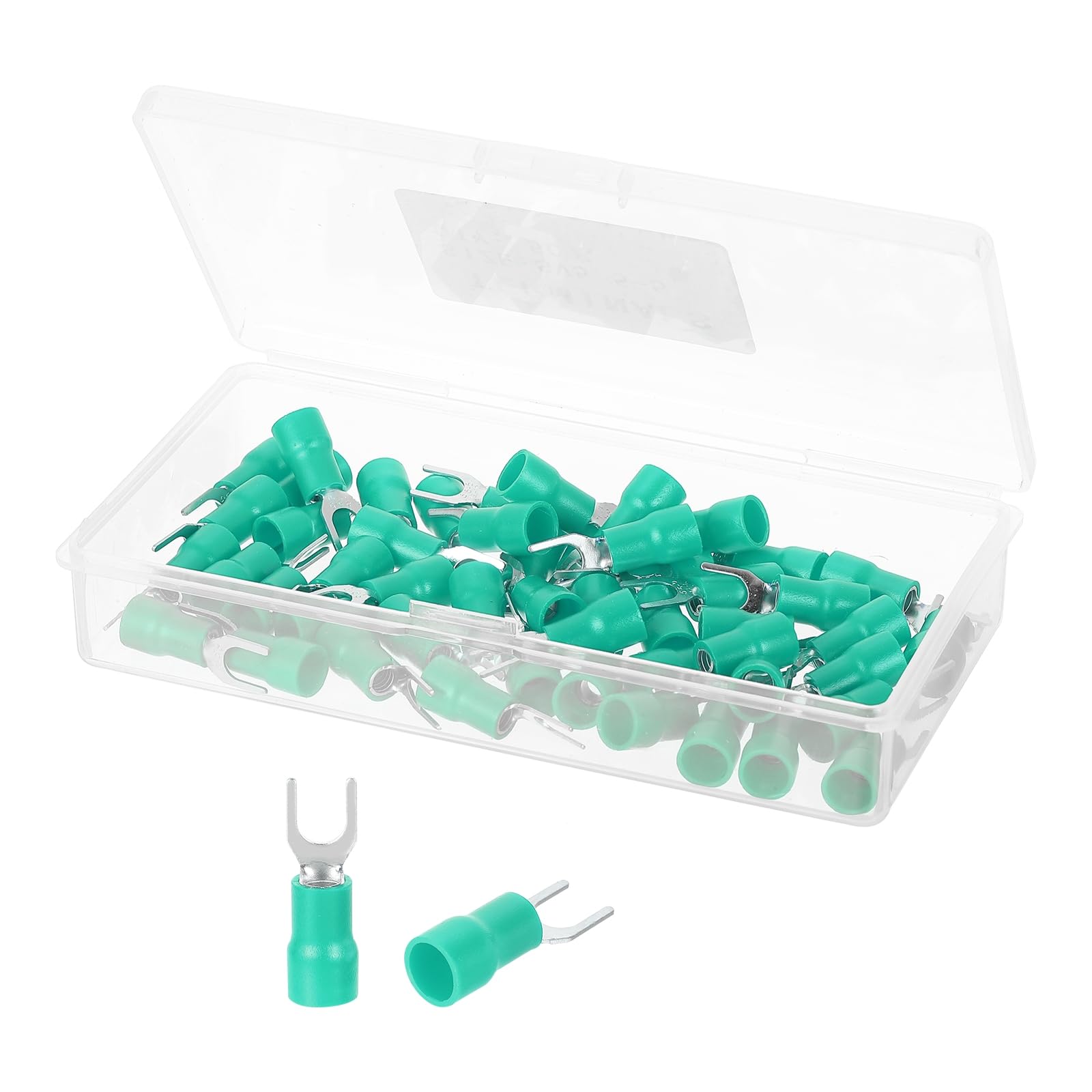 sourcing map Insulated Fork Spade Connectors, 12-10AWG SV5.5-5 U-Type Tinned Copper Waterproof Fork Crimp terminals Connectors for Industrial Electrical Marine Wiring, Pack of 50 (Green)
