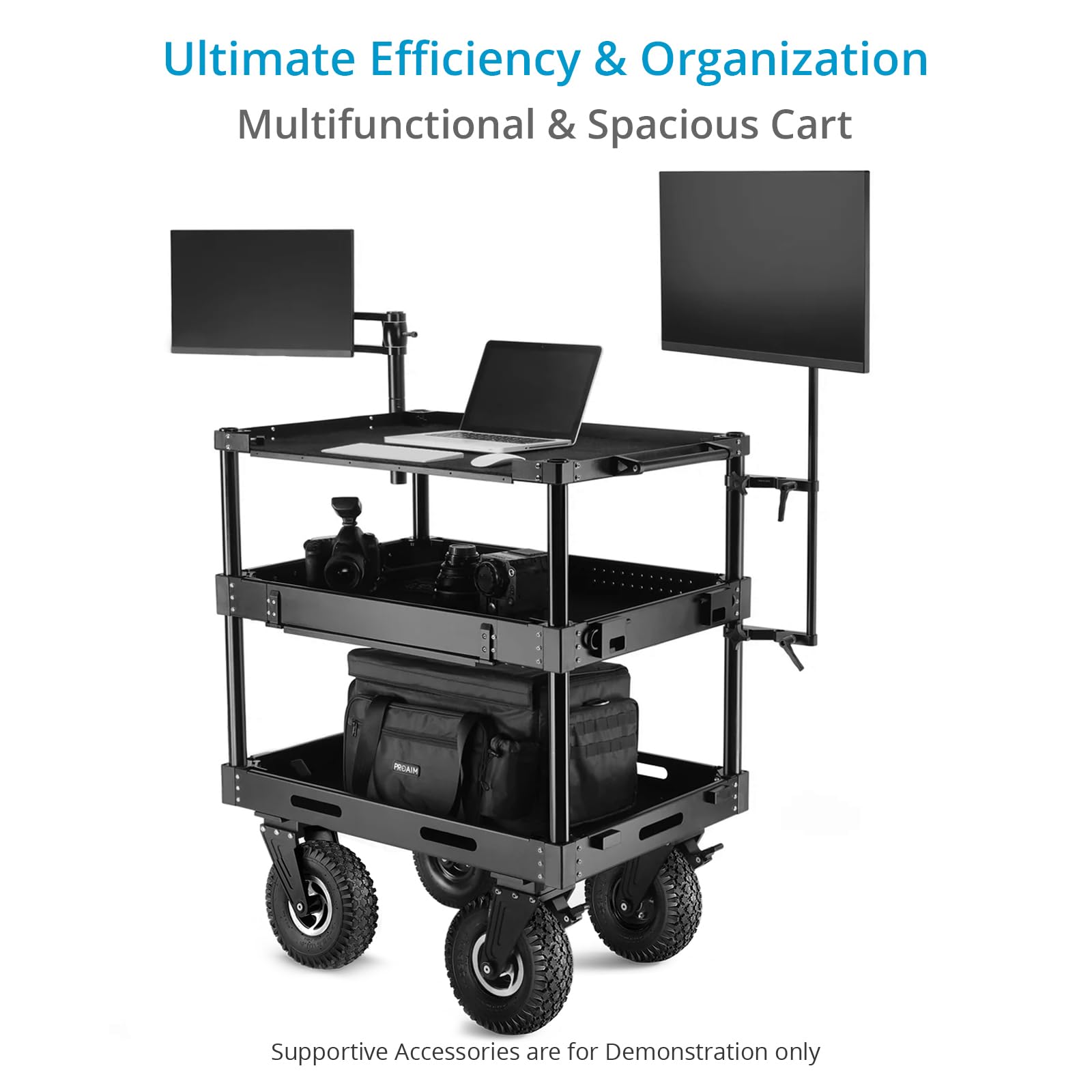 PROAIM Carrello per videocamere di produzione Victor Pro da 32". Per videomaker registi e fotografi. Carico utile: ripiano superiore: 150kg/330lb e ripiano inferiore: 200kg/440lb (CT-VCTR-PRO-32)