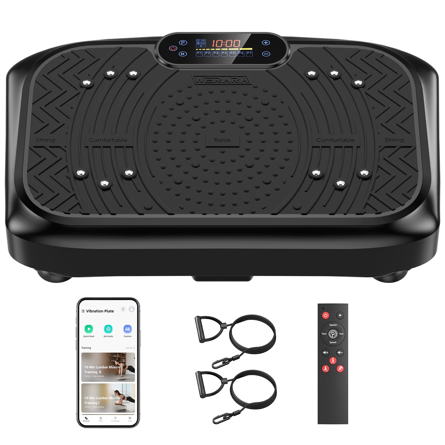 Vibrationsplatte mit App, Rüttelplatte Lymphdrainage bis 220KG | Starker 200W Motor, 199 Stufen Rüttelplatte Fitnessgerät zum Abnehmen, Bluetooth, LED Display & Trainingsbänder für Zuhause