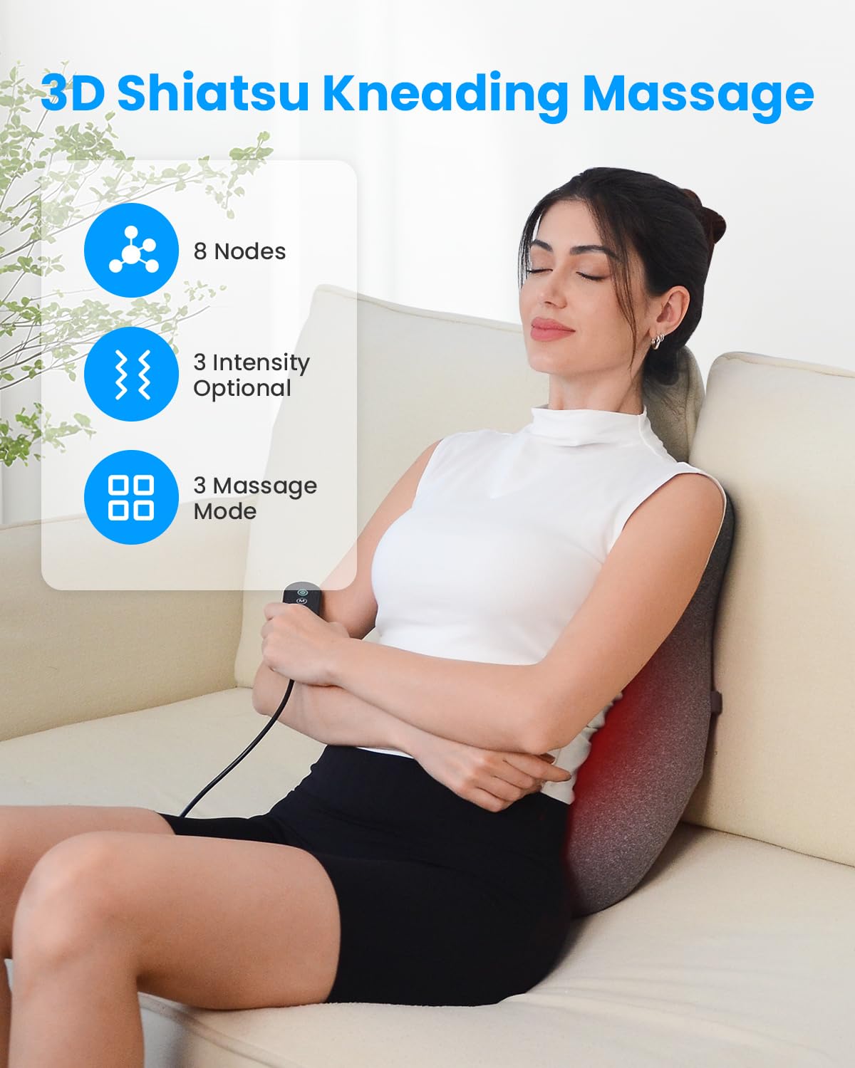 COMFIER Masajeador de espalda con calor, cojín de espuma viscoelástica con masaje Shiatsu, soporte lumbar ergonómico con calor de grafeno, masajeador de cuello, regalos para mujeres y hombres