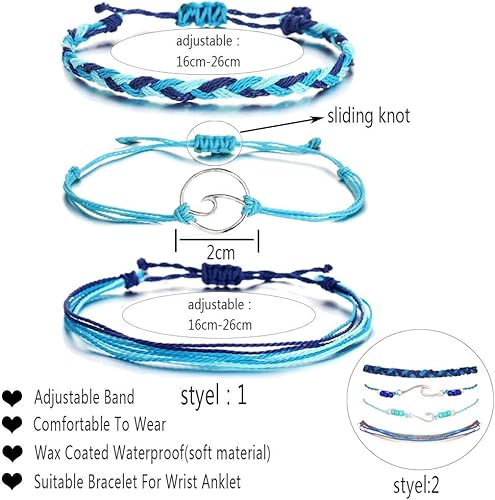 Miniatura 5 de Long tiantian Friendship Bracelets Boho Anklets for Women Waterproof String Bracelets Summer Beach Jewelry Trendy Stuff Adjustable Wave Surfer