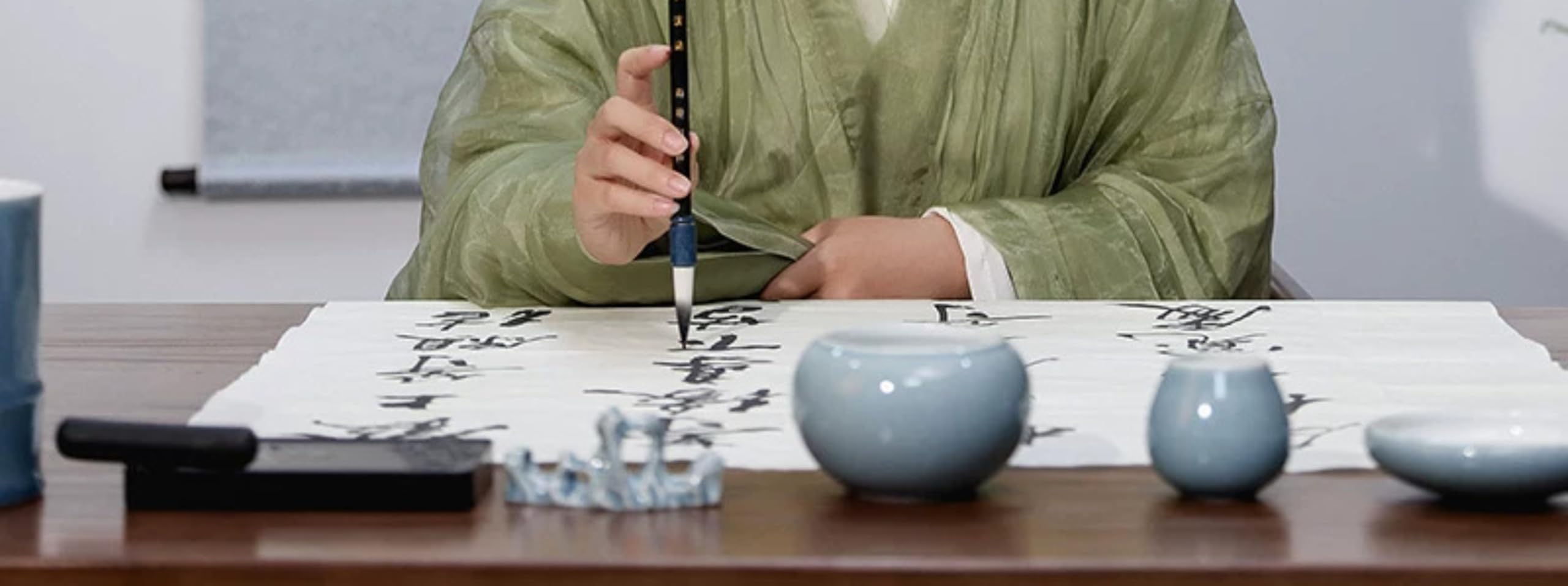 Four Treasures of The Study Set Calligraphy Supplies Pen Ink Paper Inkstone Ceramic Ornament