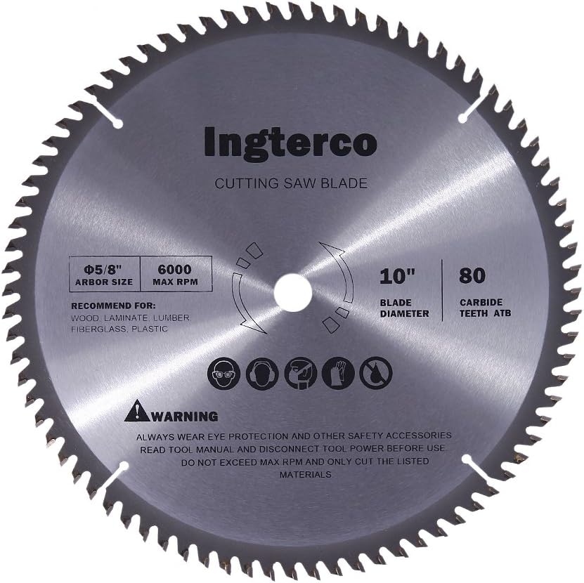 10-Inch 80-Tooth ATB Thin Kerf General Purpose Woodworking Saw Blade with 5/8-Inch Arbor