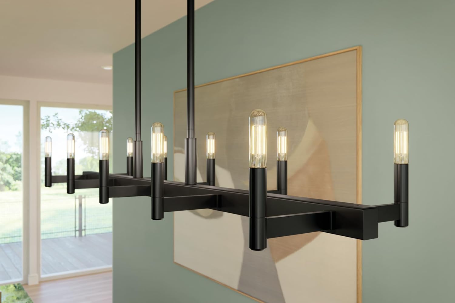 Kichler Erzo 50" Linear Chandelier Contemporary 10 Light Ceiling Fixture in Black for Dining Room, Living Room and Kitchen (12.75" x 50" x 6.75") 52614BK