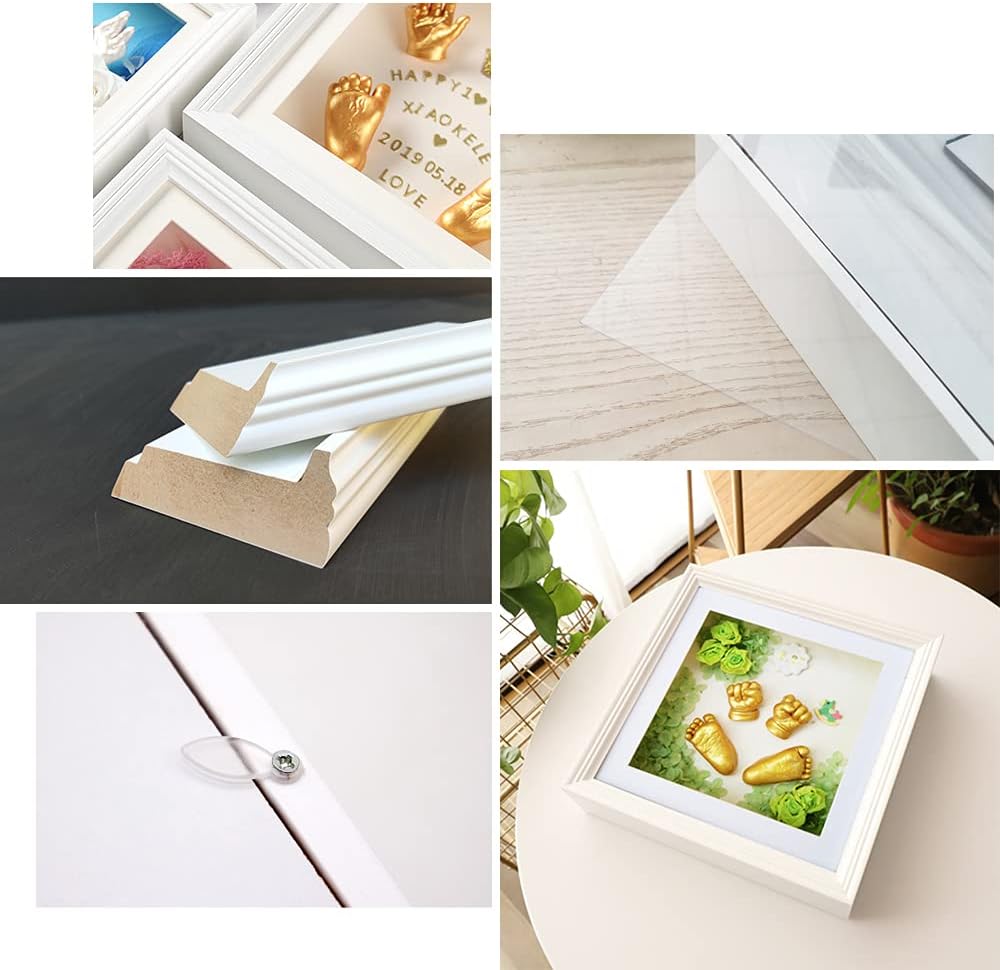 10x10 Shadow Box Frame, 3D Shadow Box Display Case with European Border, Memory Box for Baby Handprint & Footprint DIY Hand Foot Print 3D Plaster, Collages, Collections, Mementos(2-inch Depth, White)
