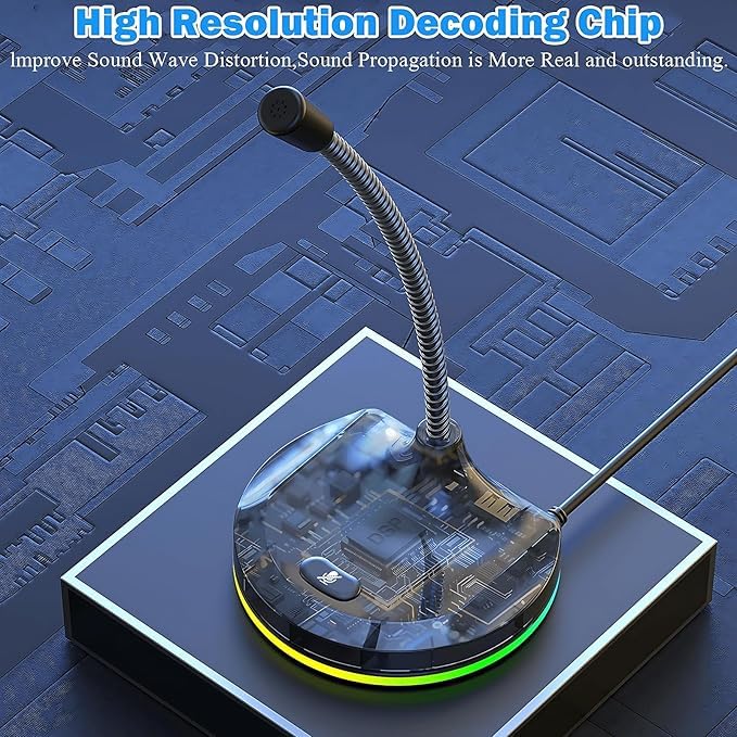 Image of Wefly USB Computer Microphone with Mute Button and RGB Lighting,Plug&Play Mic for Conference,Gaming,YouTube,Desktop PC Mic for Mac /Window-Black-M8(3-Port Hub)