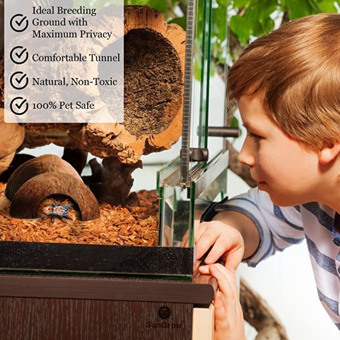 Image of SunGrow Crested Gecko Coconut Huts, 5x3 Inches Reptile Climbing Hide, Leopard Gecko Tank Cage Habitat Accessories, Smooth-Edged Coconut Shell for Exercise, Crawling, Perching and Basking Spot