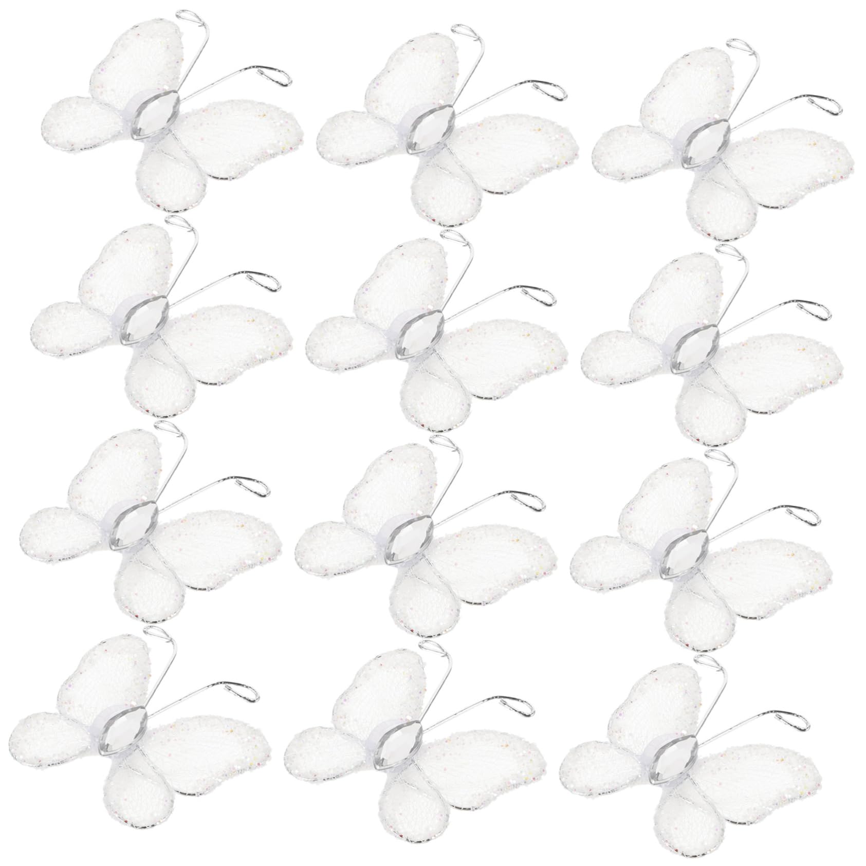 OSALADI 50Pcs White Sheer Mesh Wired Glitter Butterflies for Wedding Decorations Craft Projects and Party Favors for DIY Crafts and Event Decor
