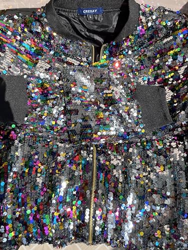 Cresay Women's Sequin Fitted Long Sleeve Zipper Blazer Bomber Jacket4
