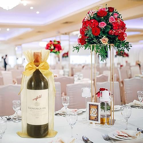 Miniatura 6 de Pinkmiumiu Bolsas de vino de organza doradas, 20 bolsas con cordón para botellas con lazo, bolsas de regalo de vino transparentes para bodas, baby
