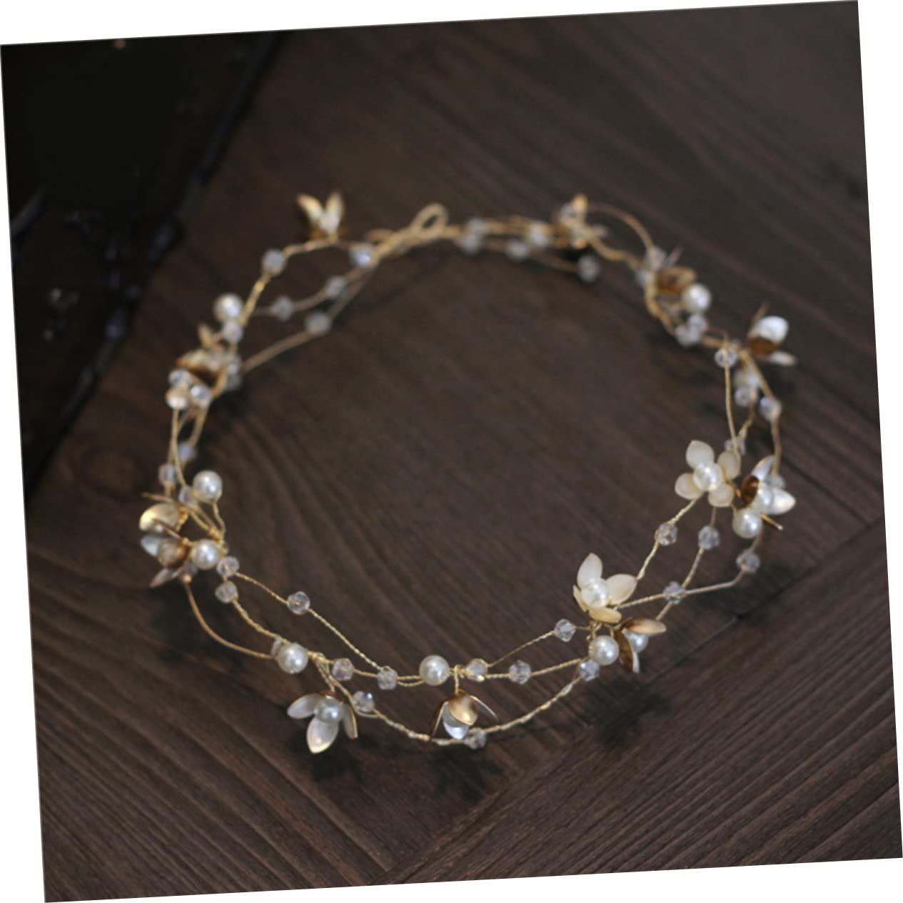 FRCOLOR 3piezas Diadema De Flores Doradas Para Novia Accesorio De Cabello Perlas y Cristales Tocado Elegante Para Bodas Especiales