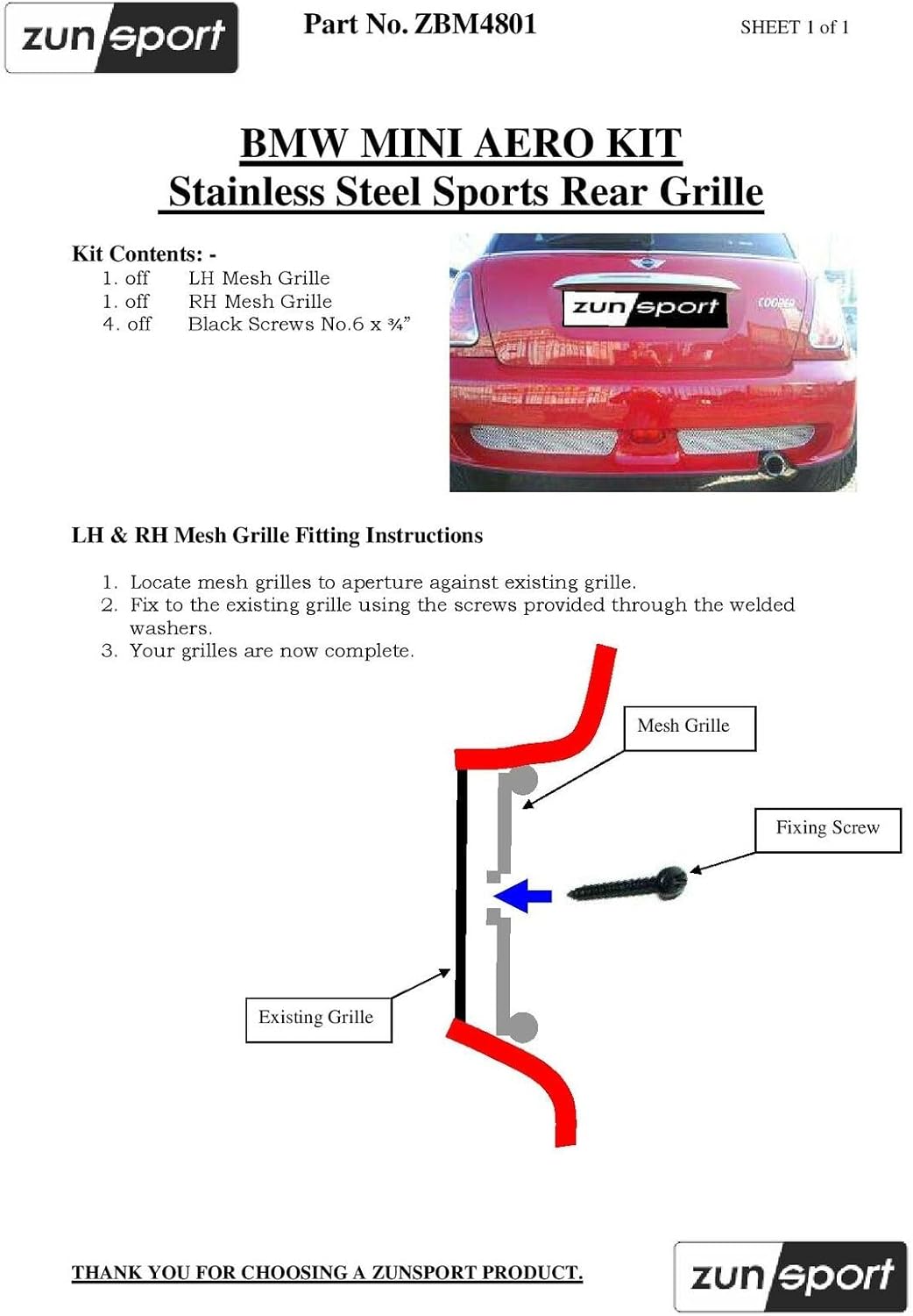 Zunsport Compatible With Mini Cooper R50 JCW & R53 JCW - Rear Grille Set - Silver Finish (2000 to 2006)