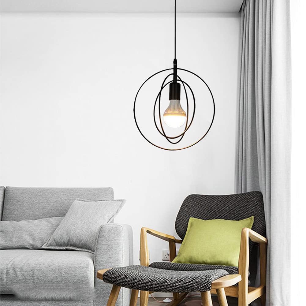 Chao Zan Pendant lamp Retro, Geometric Pendant Lights, Ceiling Pendant Light Shade for Bed Room, Living Room, Dinning Room (B-Black)