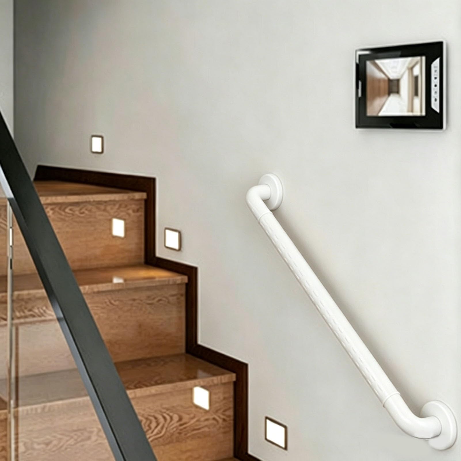 FKXSXAZ Stair Handrails with Accessories, Non-Slip 68cm 88cm Indoor Outdoor Steps Wall Mounted Safety Grab Bar for Elderly Disabled, Bathroom Towel Rail(B,48cm(18.89in))