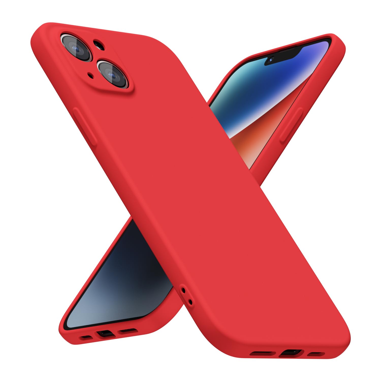 for iPhone 14 Plus Phone Case Silicone — Minimalist Ultra Thin Slim Soft Rubber Gel Solid Color Matte TPU Cute Case for Women Men, Girly Plain Aesthetic Design & Camera Cover Protection (Red)