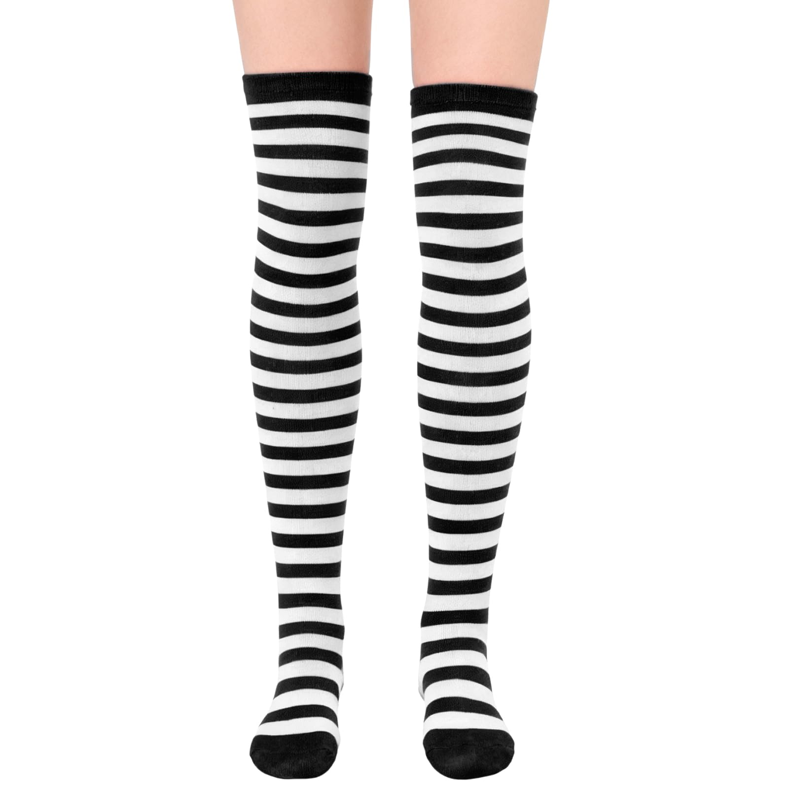 FACHOI Christmas Thigh High Socks, Striped Over Knee High Socks Women Long Striped Over Knee Stockings for Women Girls Xmas Cosplay Dress Up Accessories F4-XTGXW (Black white)