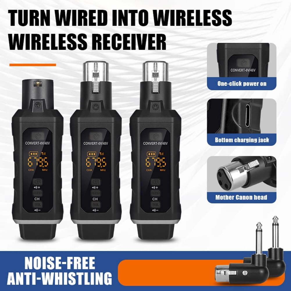 Adaptador XLR de Condensador de 48 V, Transmisor y Receptor de Micrófono Inalámbrico para Mezclador de Audio de Guitarra y Micrófono Dinámico