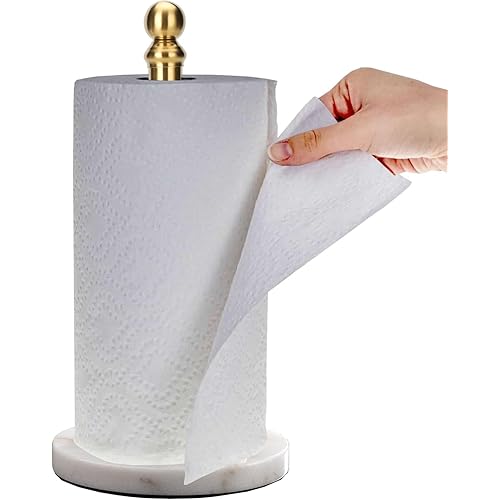 Gold Paper Towel Holder Countertop, Standing Paper Towel Roll Holder for Kitchen Bathroom, with Weighted Base for One-Handed Operation