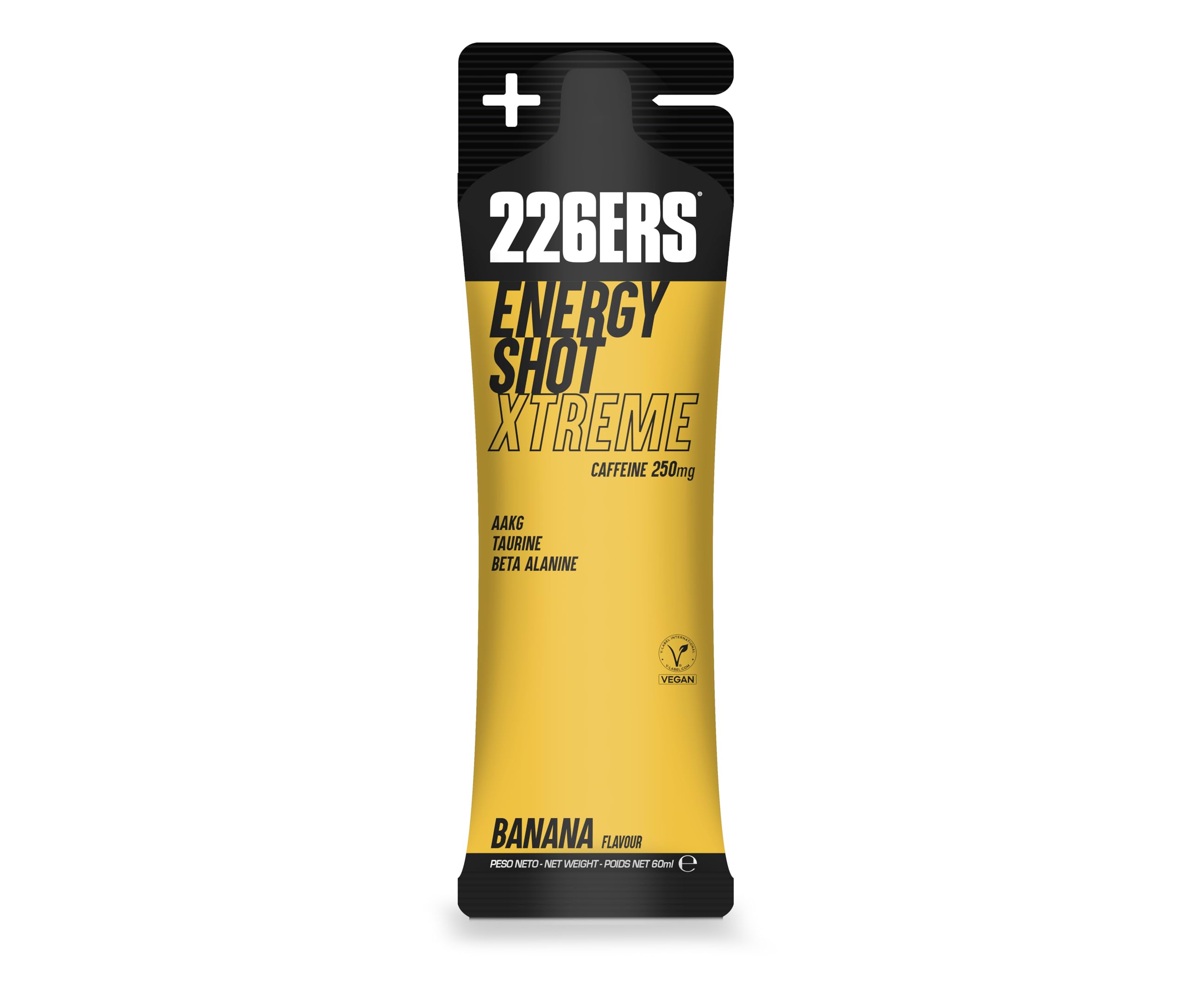 226ERS - Energy Shot Extrem Sabor Banana 24 uds x 60 ml, Suplemento Alimenticio, con Beta Alanina, Taurina y Arginina, con Cafeína, para Activación Antes o Durante el Ejercicio