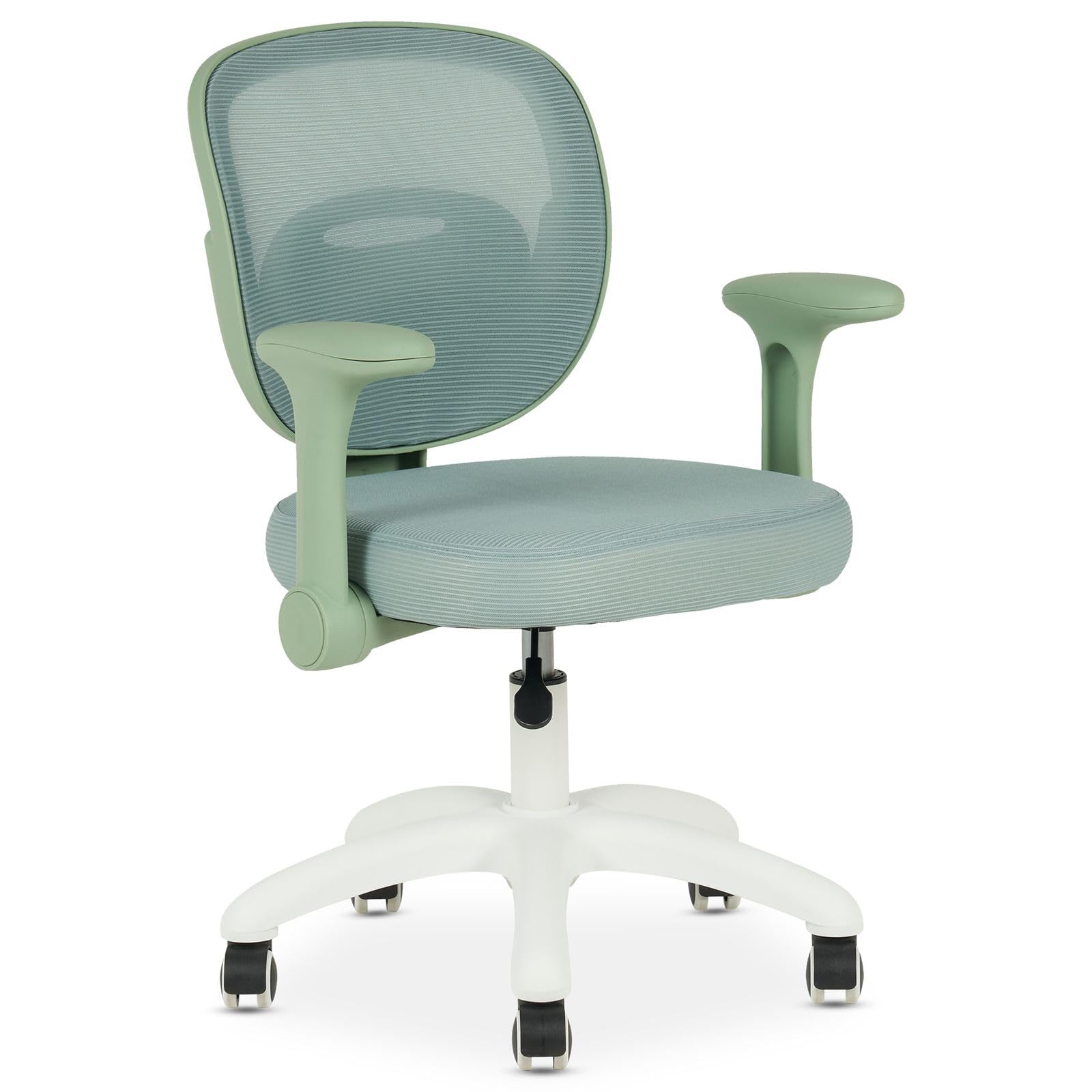 IDIMEX Chaise de Bureau Enfant Amelia Vert Réglable en Hauteur avec Accoudoirs, Assise Rembourrée Confortable, Dossier en Tissu Respirant