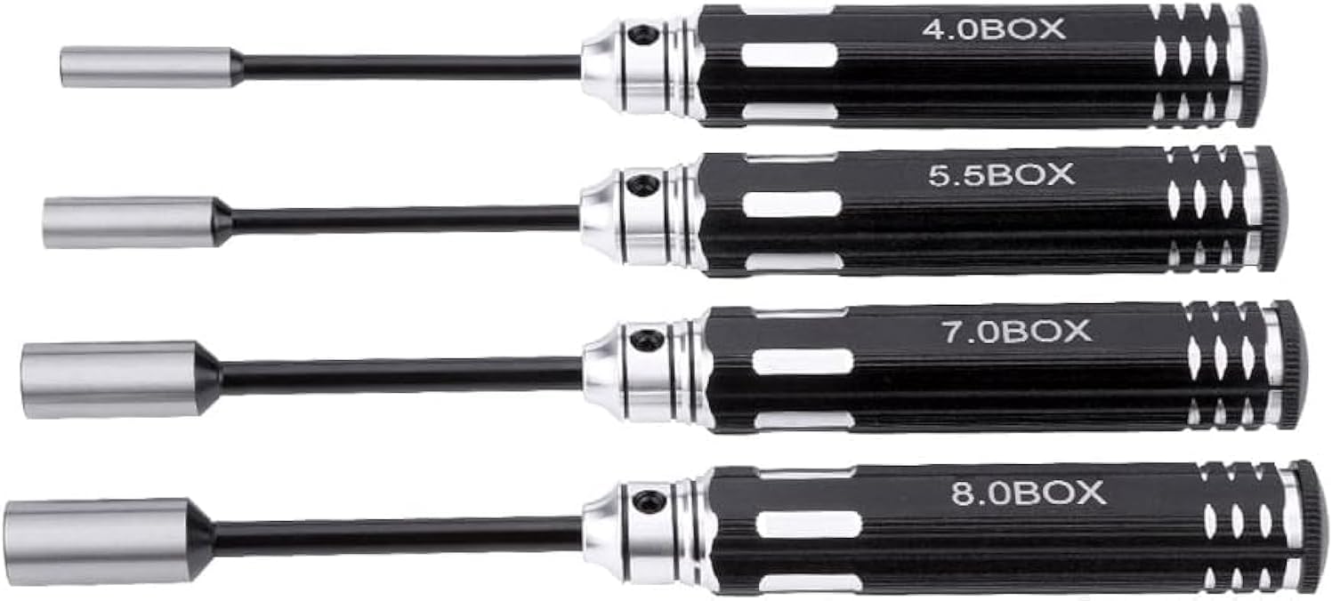 KASTWAVE Hex Nut Driver Set, Hexagonal Head Nut Wrench 4.0/5.5/7.0/8.0mm,4Pcs RC Repair Tools Kit Socket Screwdrivers for Cars, Model Airplanes, and Sporting Goods Models